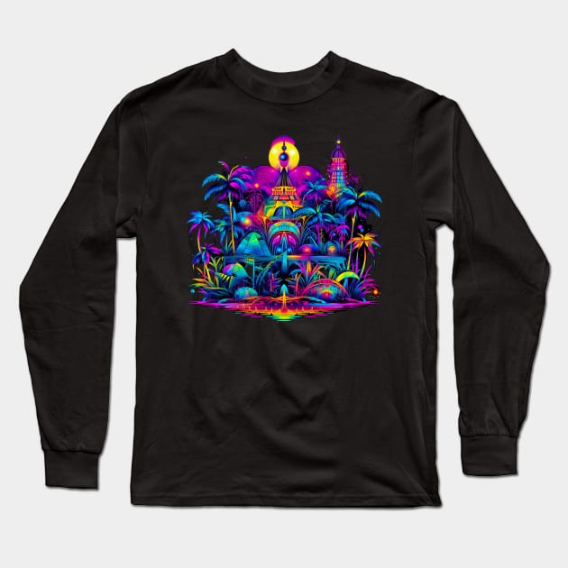 Neon Paradise Color Sunset Long Sleeve T-Shirt by BangsaenTH